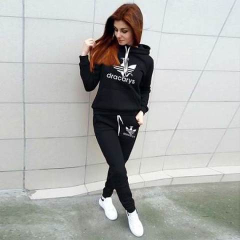 2019 Autumn Winter 2 Piece Set Women Hoodie Pants Printed Tracksuit Pullover Sweatshirt Trousers With Pockets Tracksuit Suits