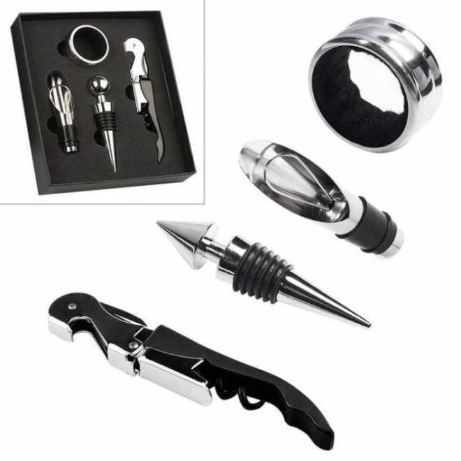 4pcs/lot Stainless Steel + ABS Wine Tool Sets with Bottle Opener Wine stopper Wine Accessory Kit Gifts for Wine Tools