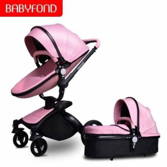 Free ship! Babyfond  3 in 1 baby stroller 360 degree rotate Carriage gold frame PU Pram EU safety Car Seat with Bassinet newborn