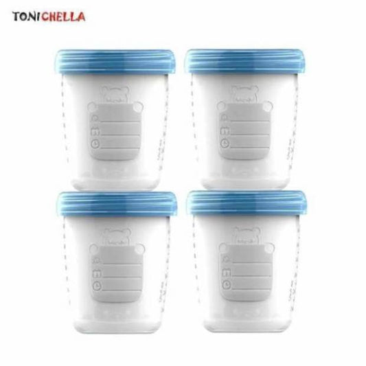 4pieces/ Baby Breast Milk Storage Bottle Collection Infant Newborn Food Freezer Container BPA Free Products Blue 180ml T0393