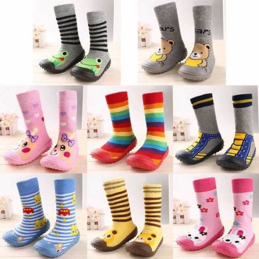 Newborn Baby Boys Girls Socks With Anti-Slip Soft Rubber Soled Outdoor Foot Socks Infant Children Animal Cartoon Floor Booties