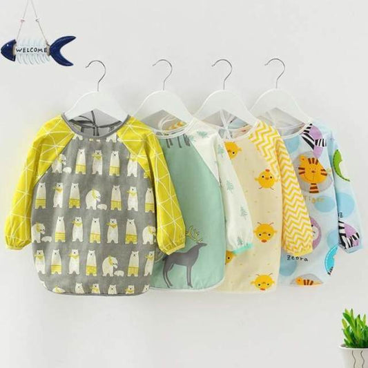 Bandana Bibs Cute Cartoon Baby Bibs Waterproof Infant Eating Children Drawing Long Sleeve Apron Baby Self Feeding Bib