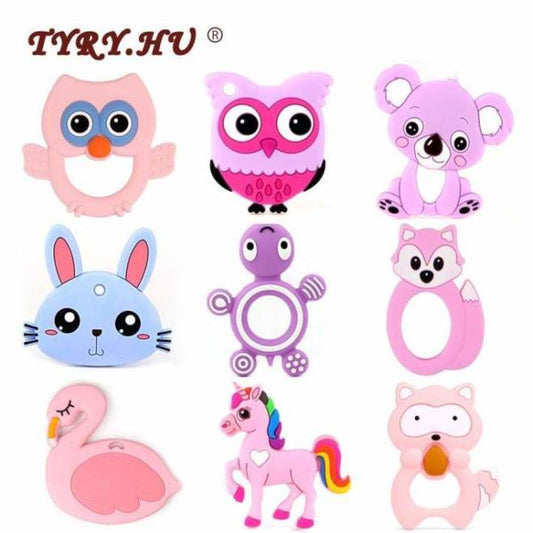 TYRY.HU 1Pcs Baby Teether Animal Koala Elephant Rabbit Owl Food Grade Silicone Baby Teething Necklace Toys DIY Childen's Gifts