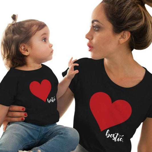 Gourd doll Mommy and me clothes Mother Daughter Matching family outfits T shirt mom Kids Baby Girls soft cotton Heart print Tops