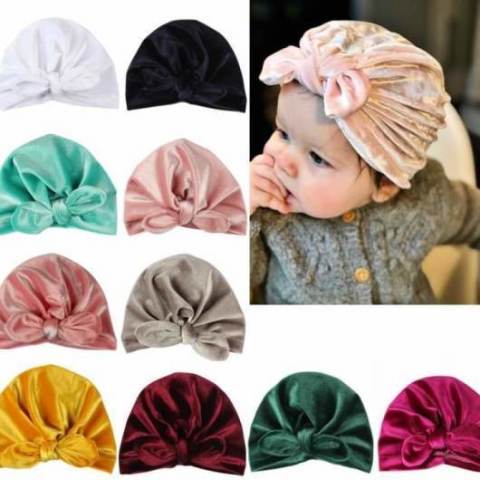 title is : 10 Colors Baby Headbands Rubber Ear Velvet Headbands Toddler Winter Warm Baby Turban Beanie Hat Elastic Head Band Headdress